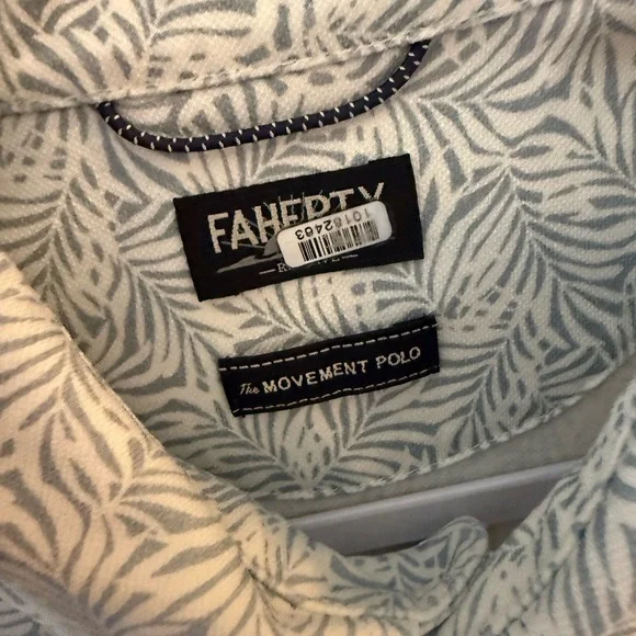 Faherty Reserve Movement Polo Light Blue Palm Stretch Performance Shirt size L - Picture 5 of 8